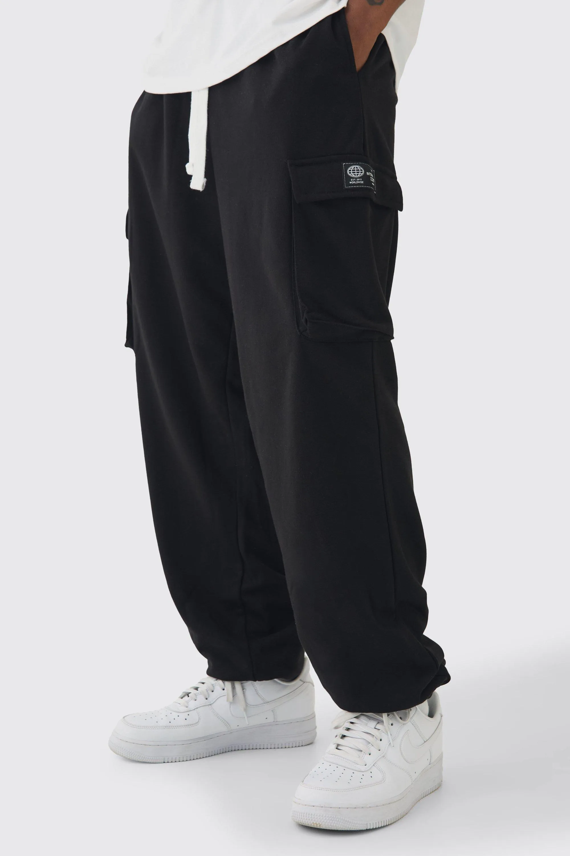 Tall Woven Tab Oversized Fit Cargo Joggers | boohooMAN UK