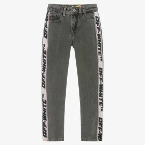 Teen Girls Washed Black Off-White Band Jeans