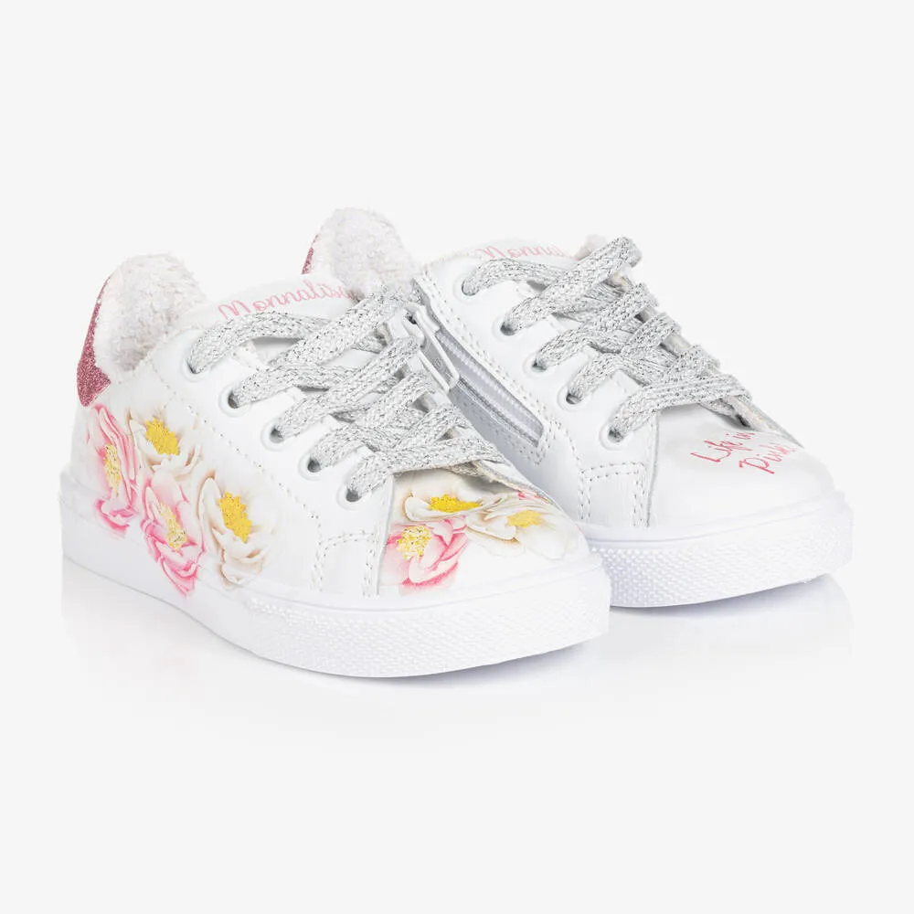 Teen Girls White Floral Leather Trainers