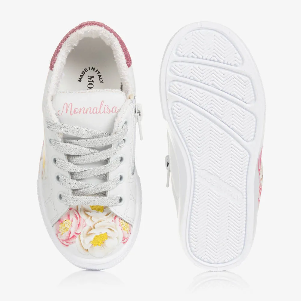 Teen Girls White Floral Leather Trainers