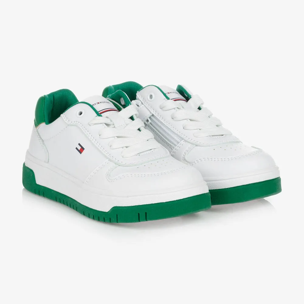 Teen White & Green Logo Trainers