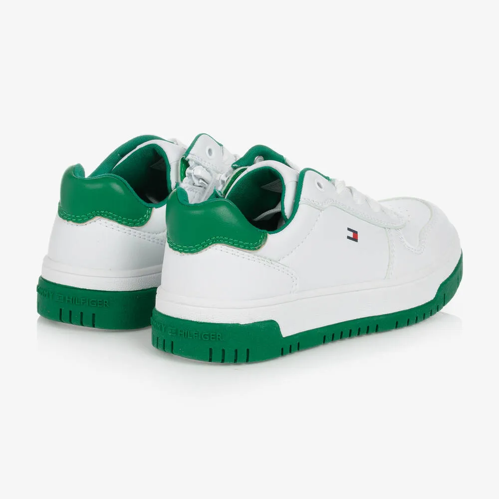 Teen White & Green Logo Trainers