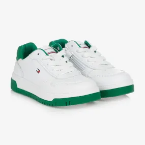 Teen White & Green Logo Trainers