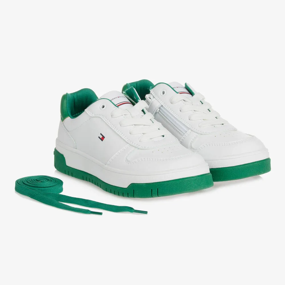 Teen White & Green Logo Trainers