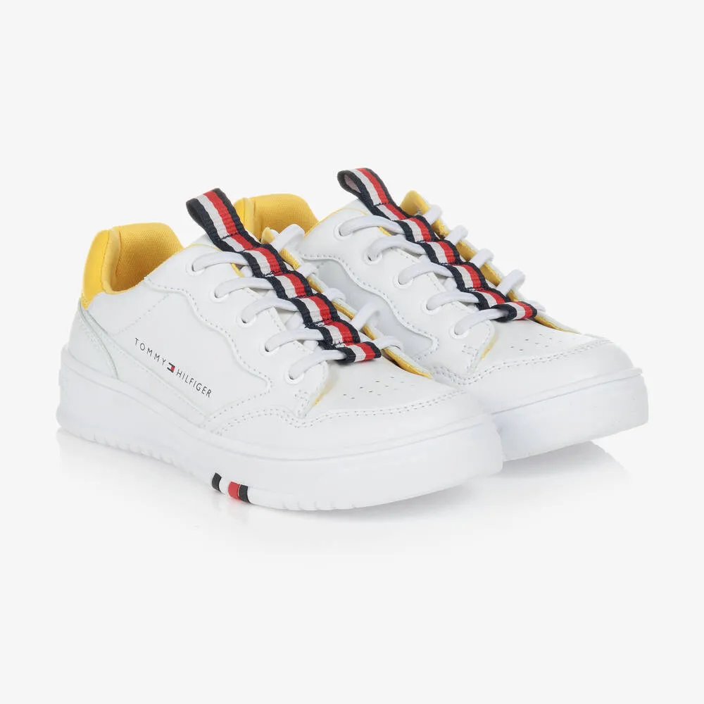 Teen White & Yellow Faux Leather Trainers