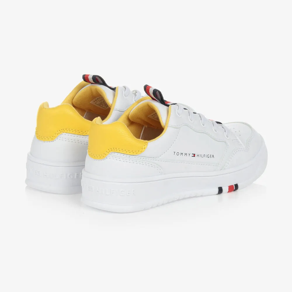 Teen White & Yellow Faux Leather Trainers