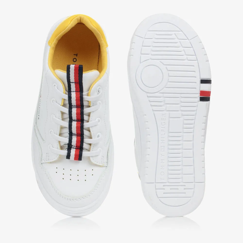 Teen White & Yellow Faux Leather Trainers