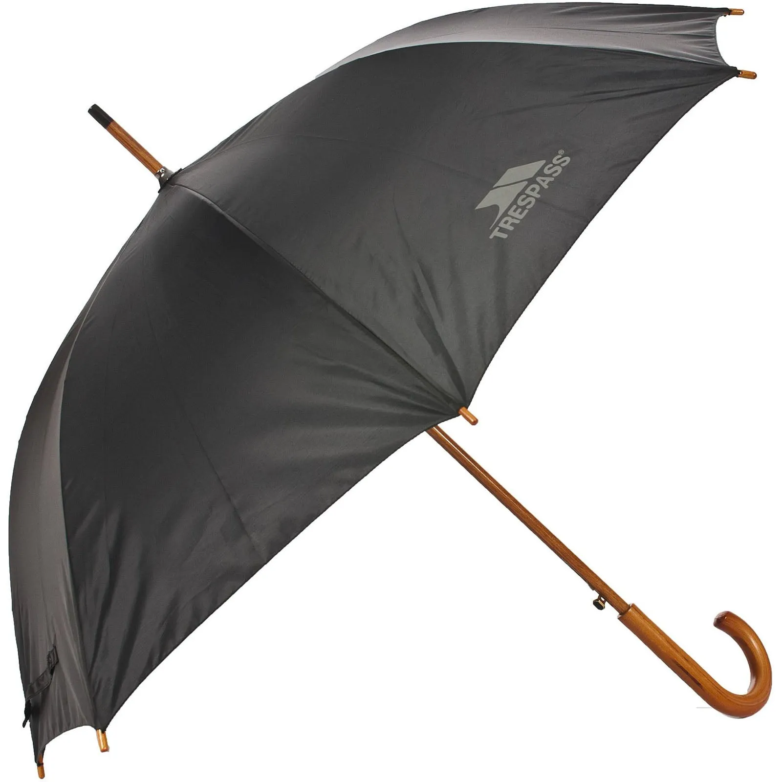 Trespass Baum Retro Crook Shape Wooden Golf Umbrella - Black