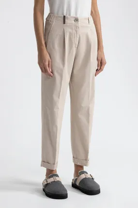 Trousers in cotton silk gabardine and tencel