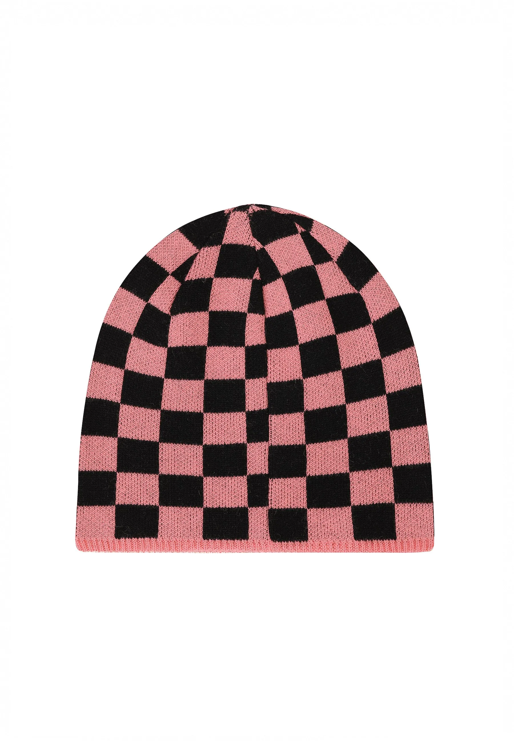 Unisex Checkered-Tiger Beanie Hat - Pink/Black