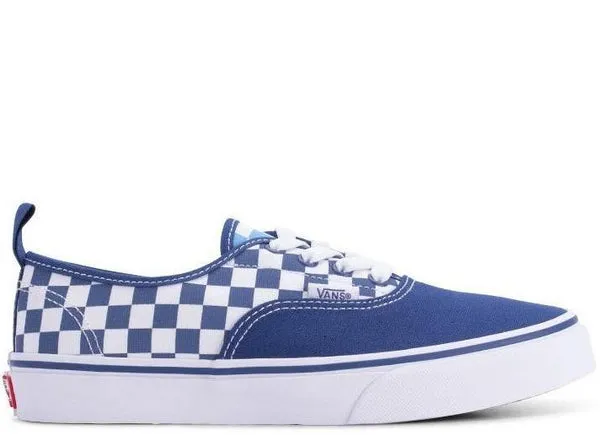 VANS Kids Authentic Elastic Lace Checkerboard, White/ Blue