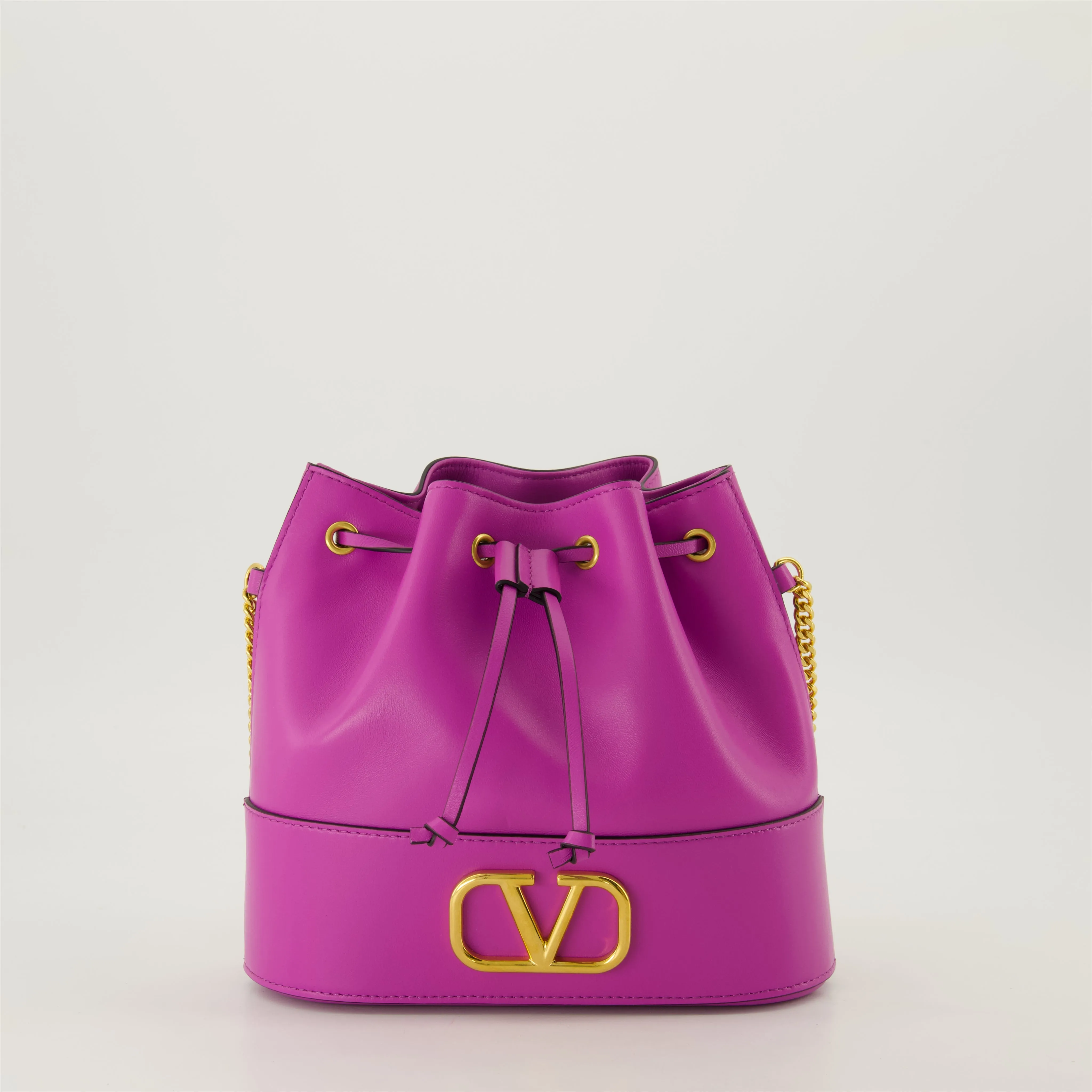 Violet Leather Bucket Bag with VLogo