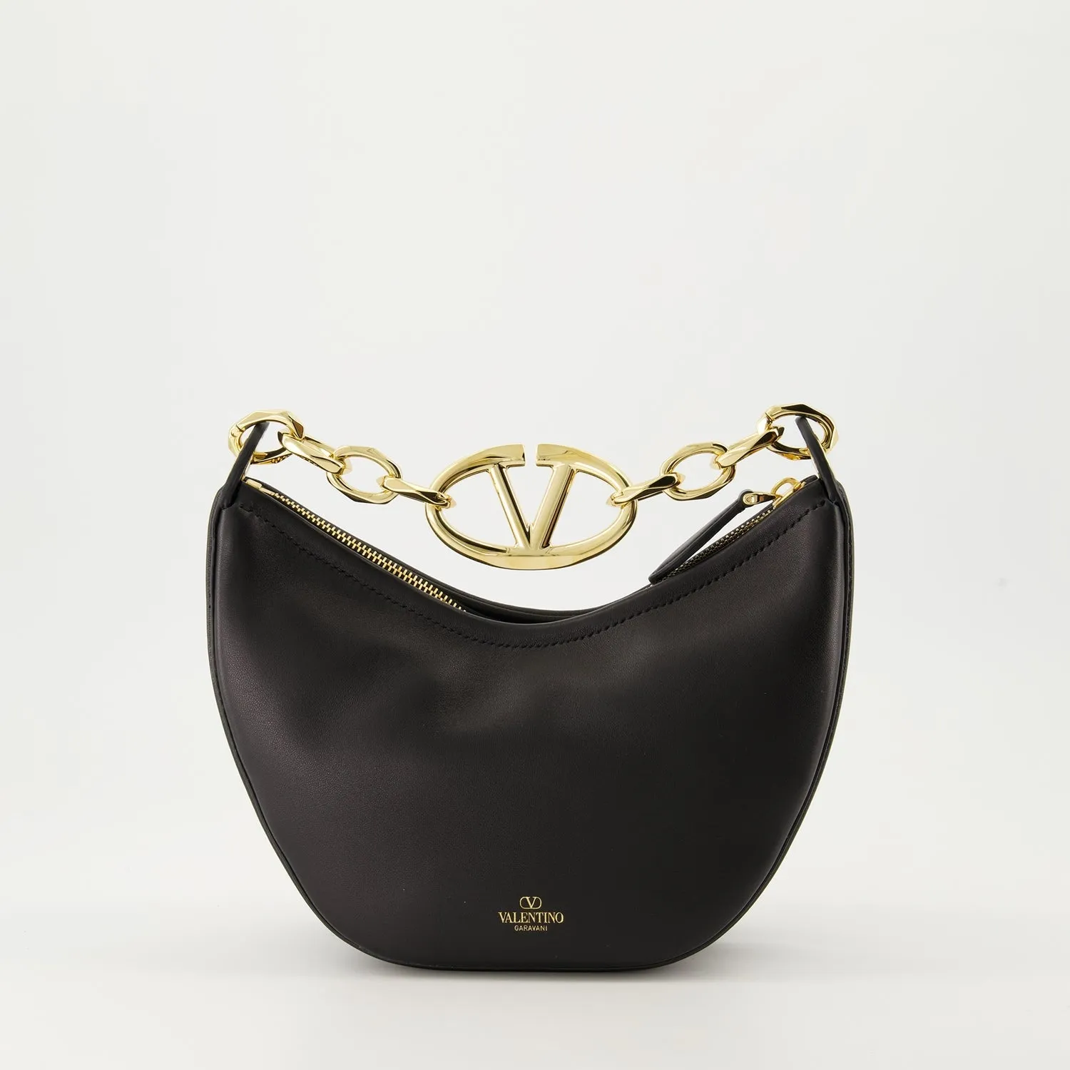 VLogo Moon Black Leather Hobo Bag