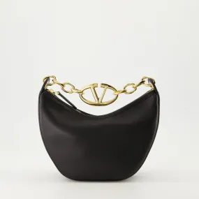 VLogo Moon Black Leather Hobo Bag