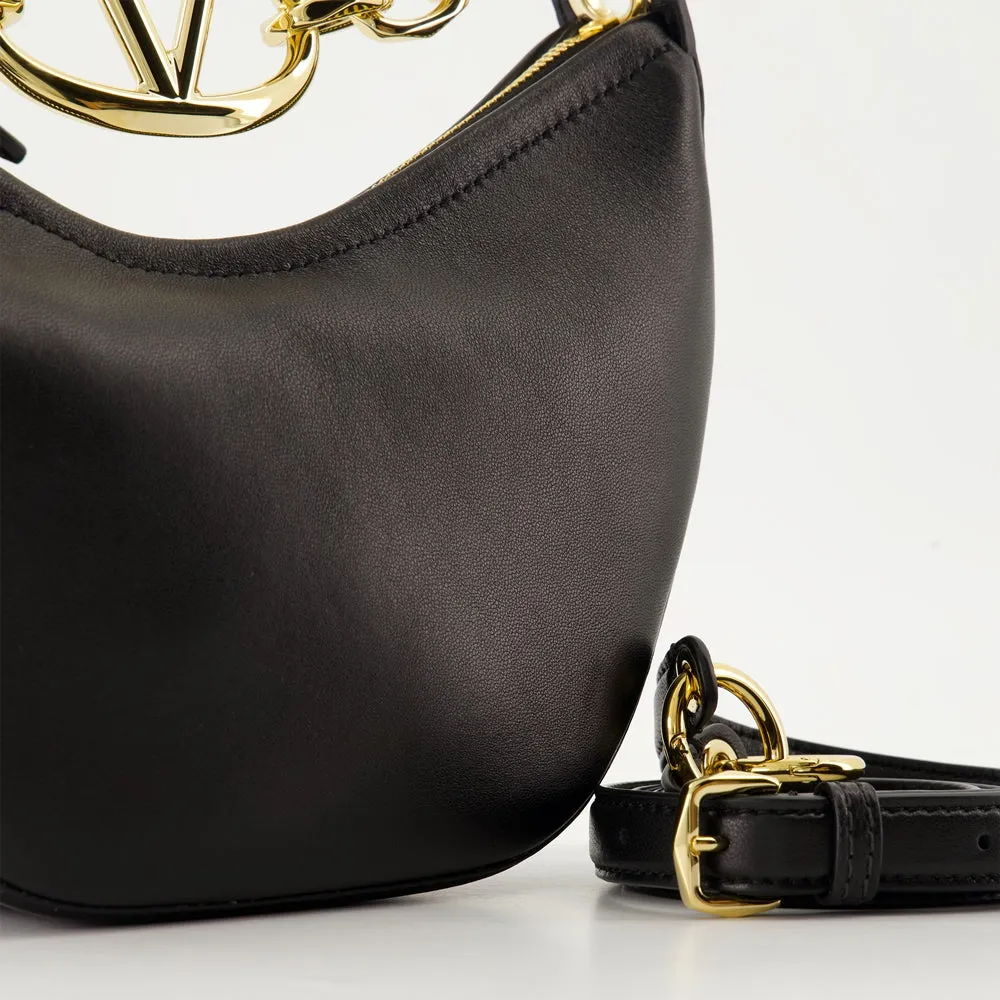 VLogo Moon Black Leather Hobo Bag