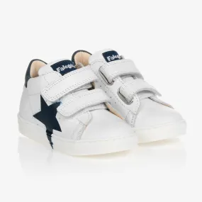 White & Blue Leather Star Trainers