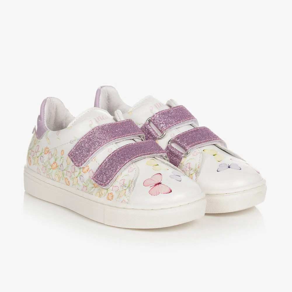 White & Purple Butterfly Print Trainers