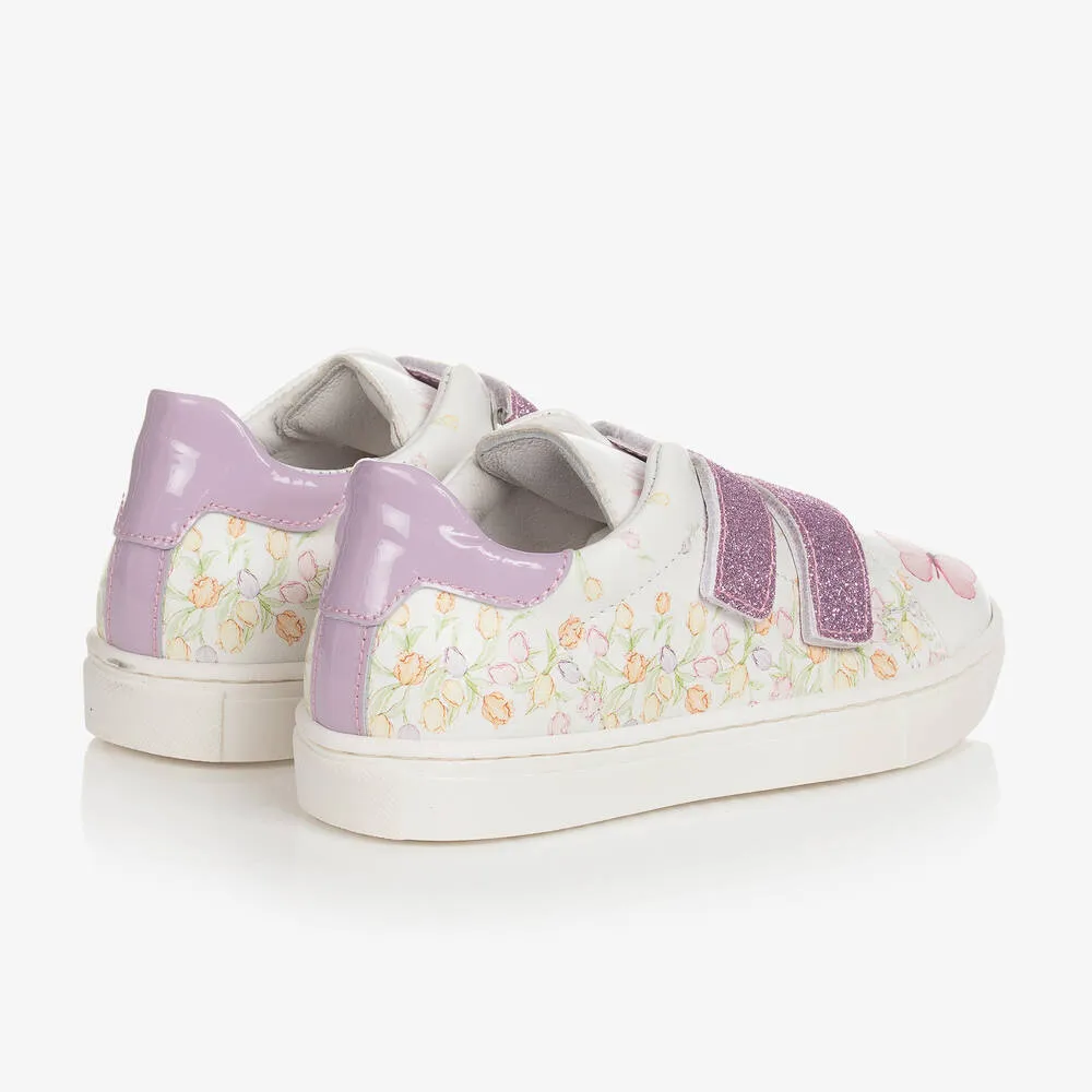 White & Purple Butterfly Print Trainers