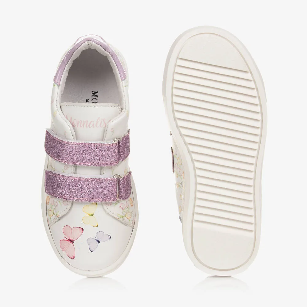 White & Purple Butterfly Print Trainers