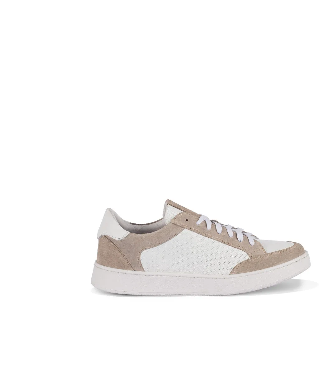 White leather and beige suede sneakers