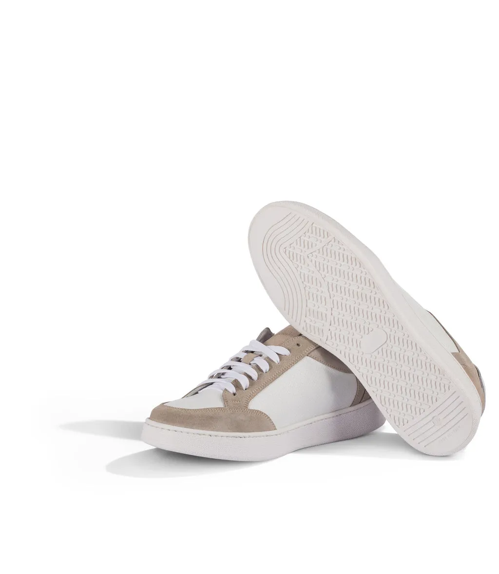 White leather and beige suede sneakers