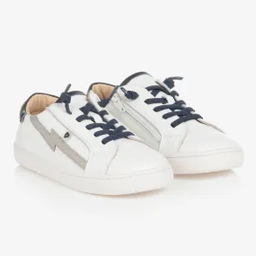 White Leather Lightning Bolt Trainers