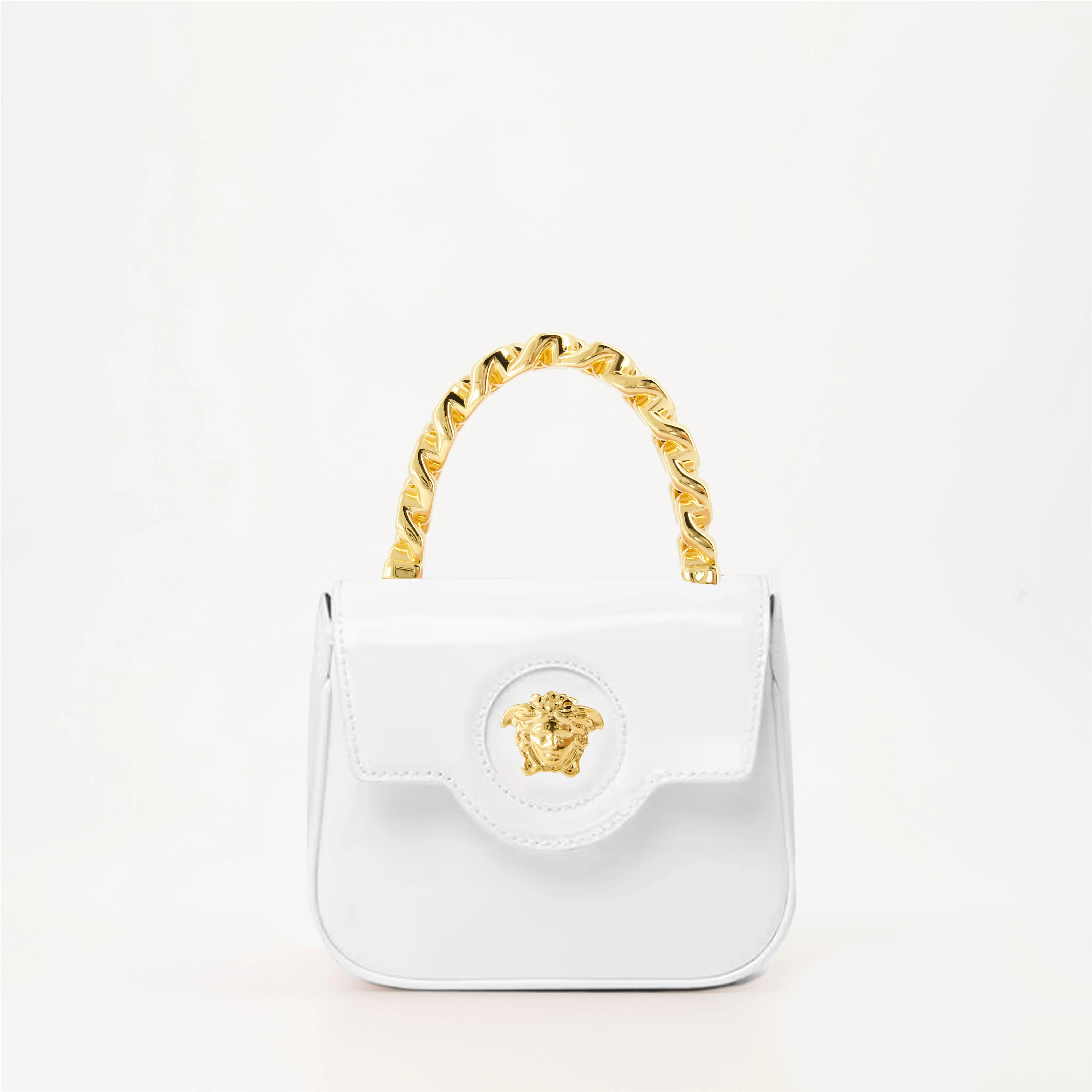 White Patent Leather Mini Bag with Chain Handle