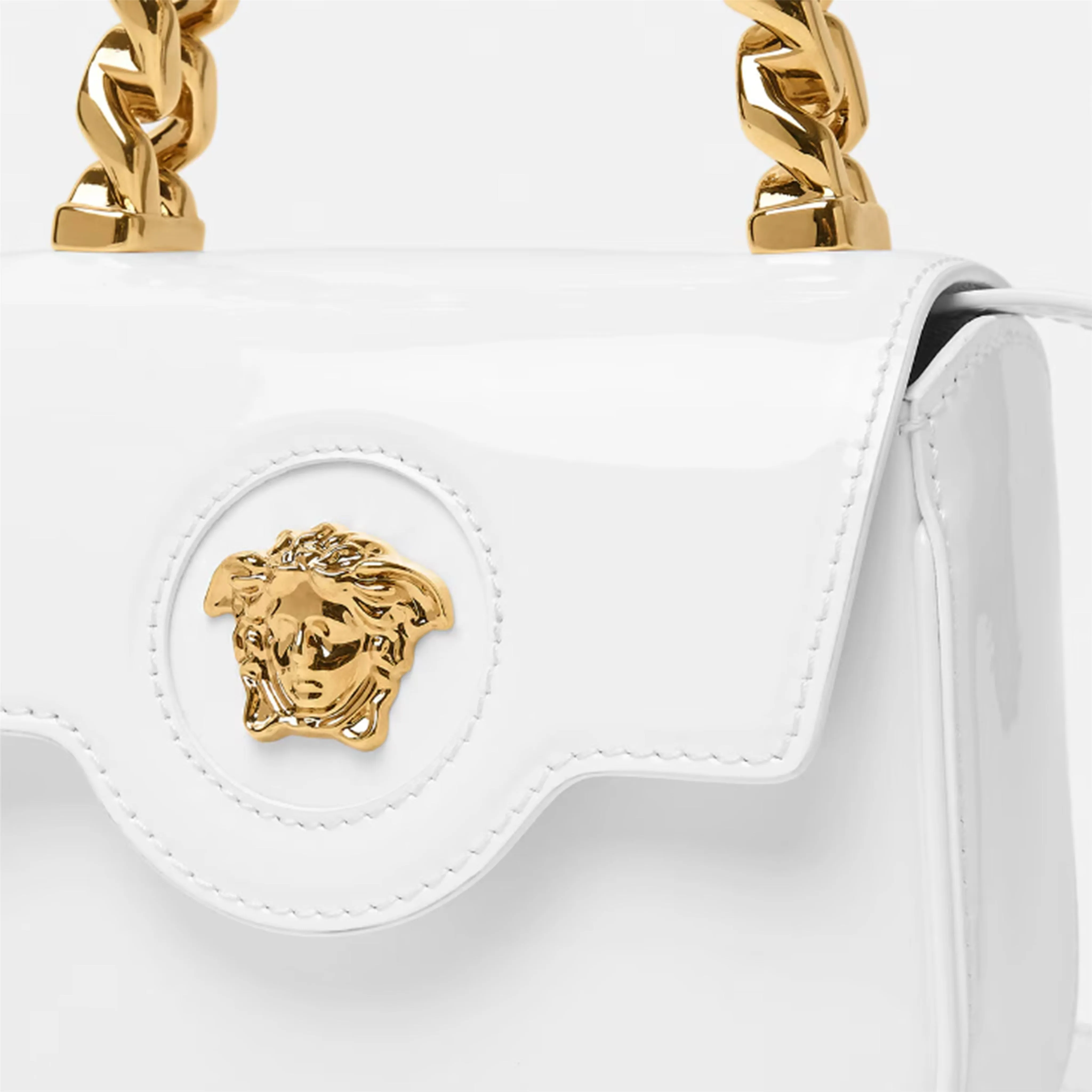 White Patent Leather Mini Bag with Chain Handle