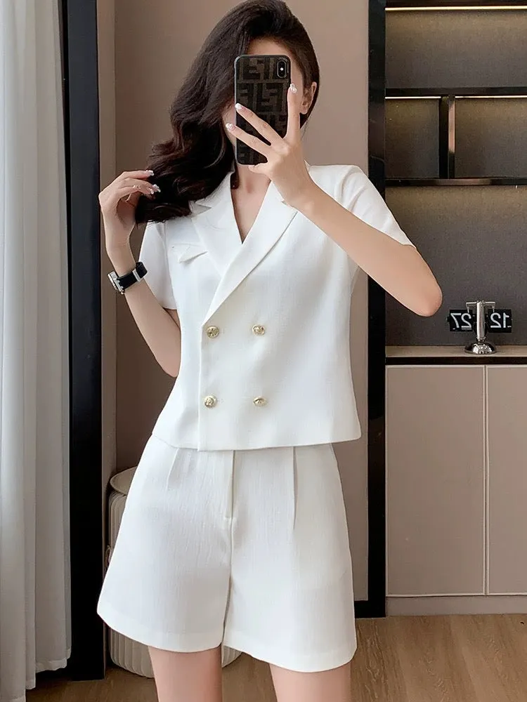 White suit suit 2024 new women's summer small short trousers short-sleeved suit shorts two-piece set