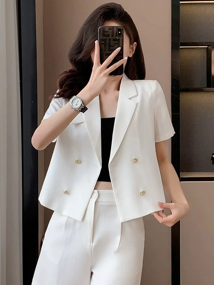 White suit suit 2024 new women's summer small short trousers short-sleeved suit shorts two-piece set