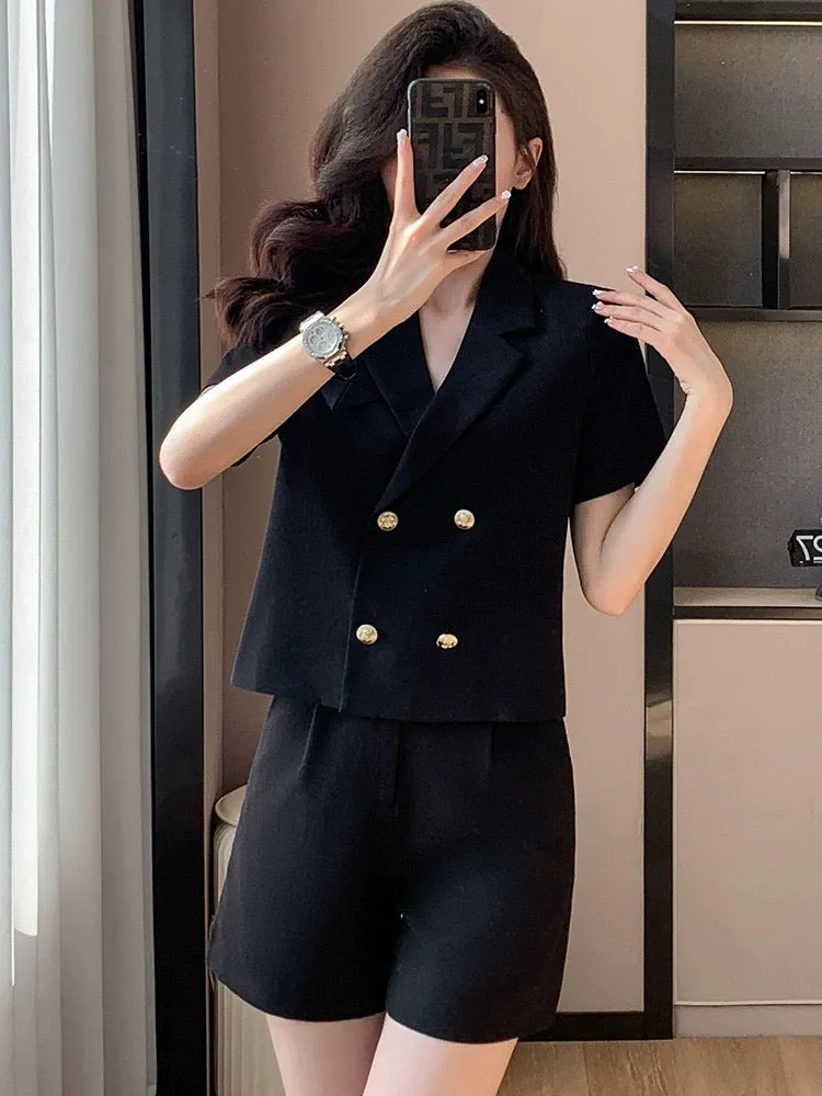 White suit suit 2024 new women's summer small short trousers short-sleeved suit shorts two-piece set