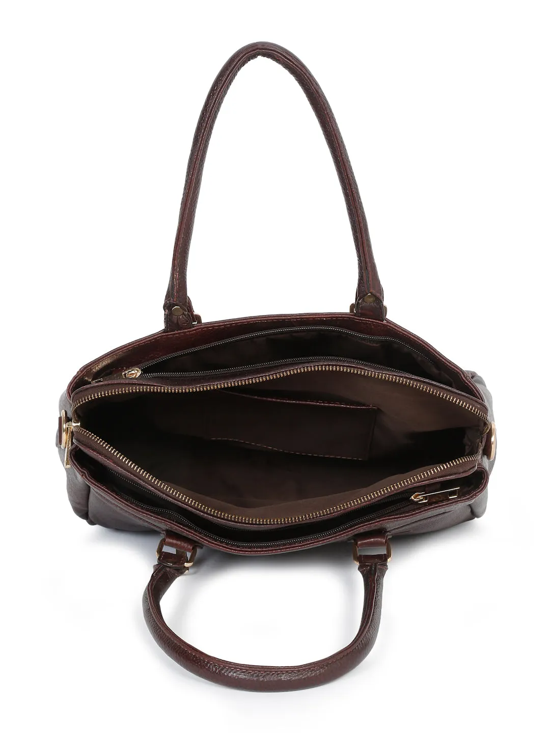 Women Brown Texture Leather Handheld Bag