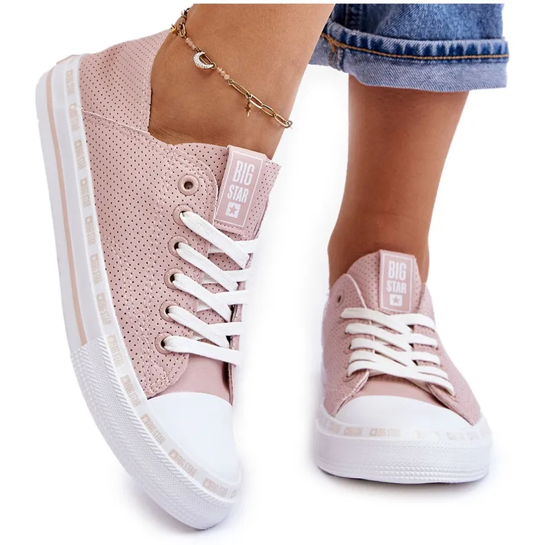 Women's Leather Low Sneakers Big Star LL274015 Pink