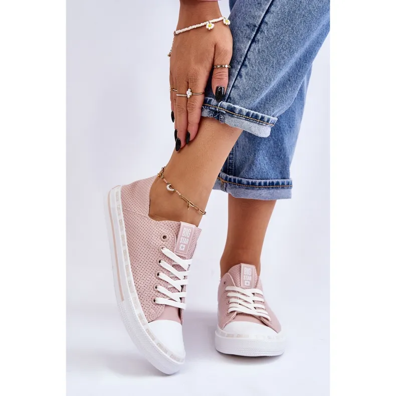 Women's Leather Low Sneakers Big Star LL274015 Pink