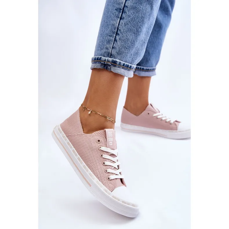 Women's Leather Low Sneakers Big Star LL274015 Pink