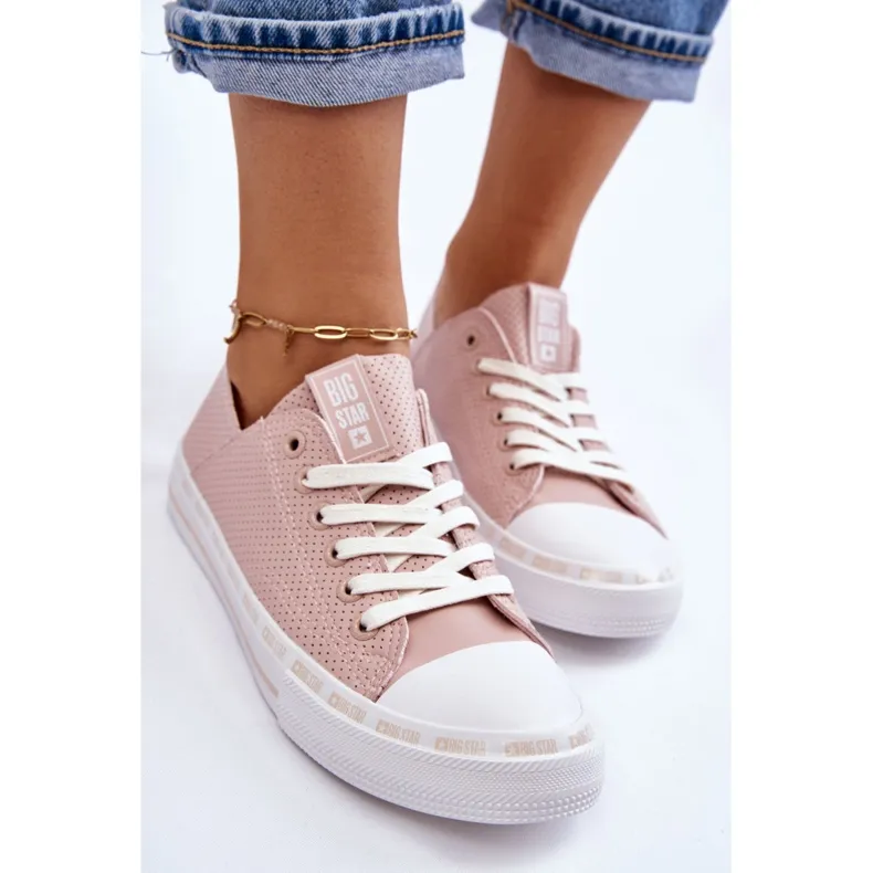 Women's Leather Low Sneakers Big Star LL274015 Pink