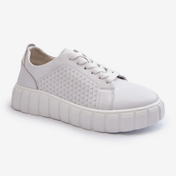 Women's Leather Sneakers on the Platform, White Eselmarie