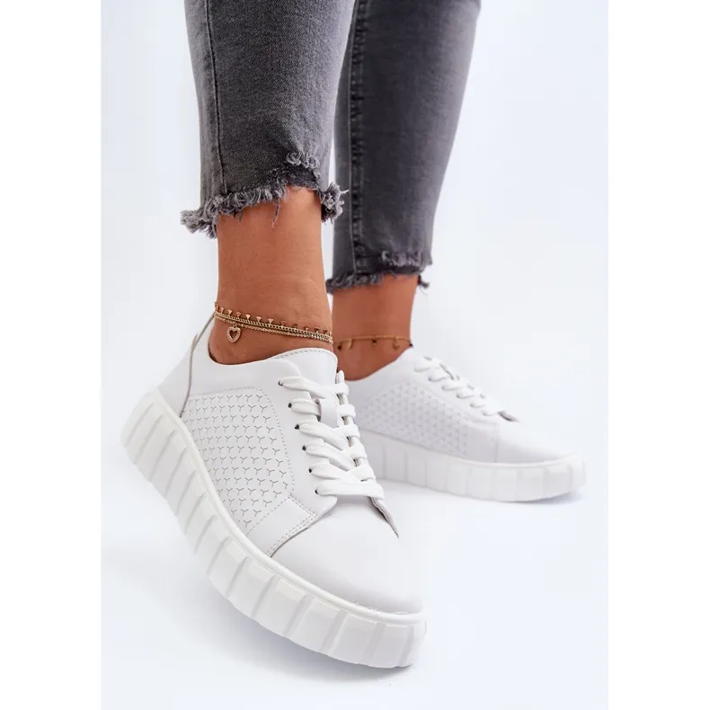 Women's Leather Sneakers on the Platform, White Eselmarie