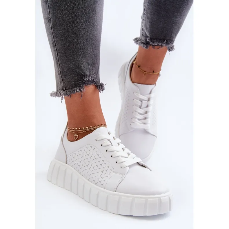 Women's Leather Sneakers on the Platform, White Eselmarie