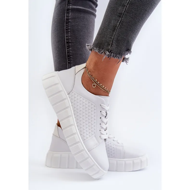 Women's Leather Sneakers on the Platform, White Eselmarie