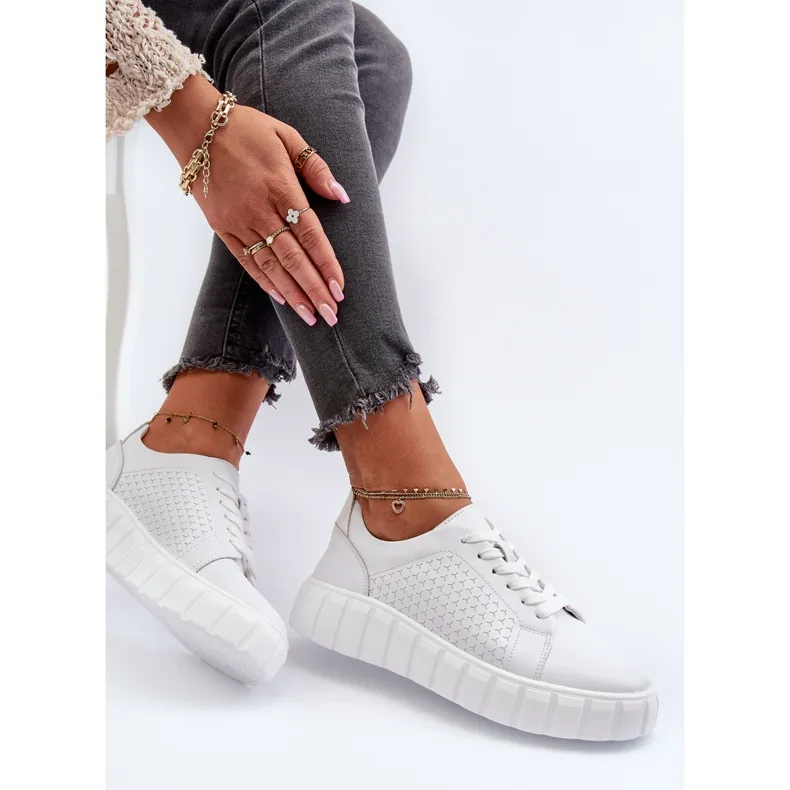 Women's Leather Sneakers on the Platform, White Eselmarie