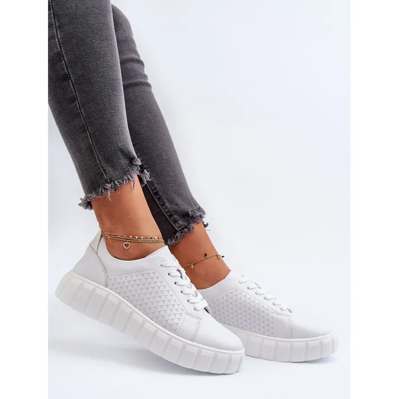 Women's Leather Sneakers on the Platform, White Eselmarie