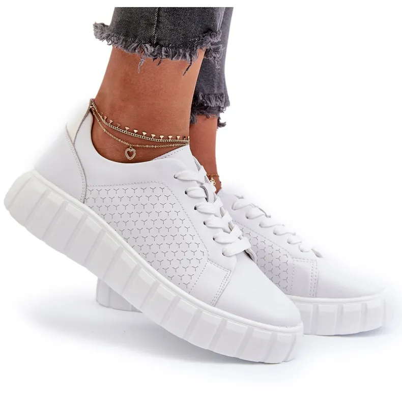 Women's Leather Sneakers on the Platform, White Eselmarie