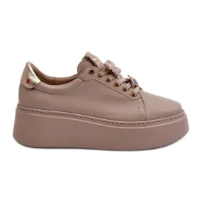 Women's Leather Sneakers With Decorations CheBello 4292 Beige