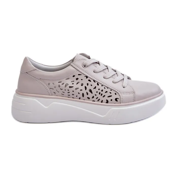 Women's Openwork Sneakers on the Platform Leather Gray Peilaeno grey