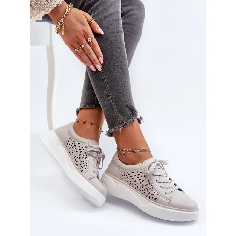 Women's Openwork Sneakers on the Platform Leather Gray Peilaeno grey