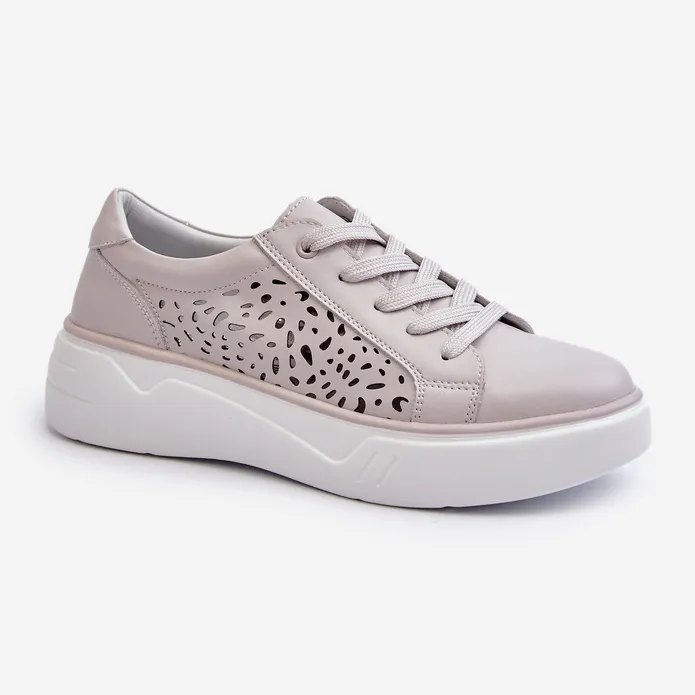 Women's Openwork Sneakers on the Platform Leather Gray Peilaeno grey