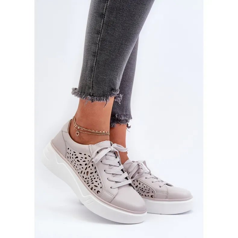 Women's Openwork Sneakers on the Platform Leather Gray Peilaeno grey