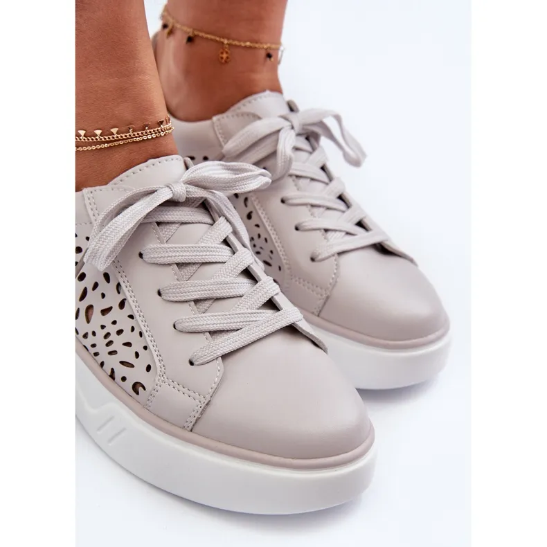 Women's Openwork Sneakers on the Platform Leather Gray Peilaeno grey