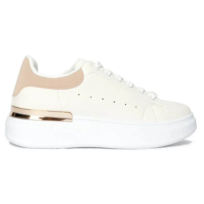 Women's white leather sneakers with a pink element